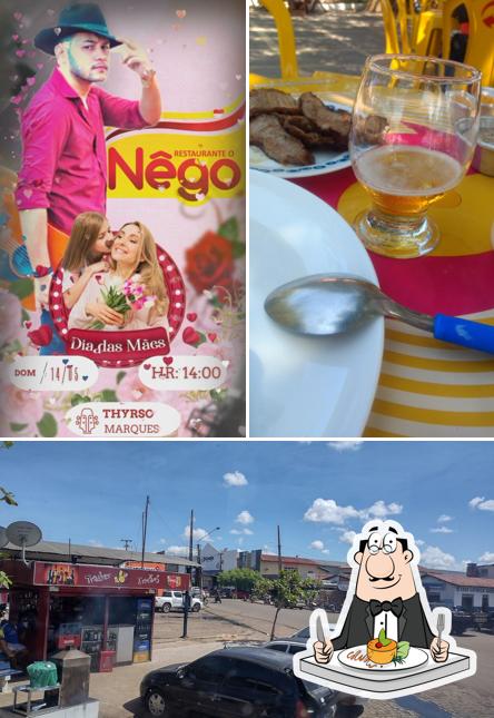 Esta é a ilustração mostrando comida e exterior no Restaurante o Nego