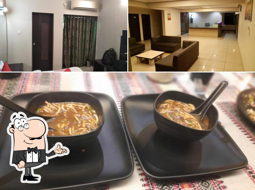 The picture of interior and food at Ravi Raj Hotel