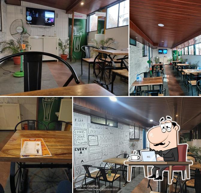 Take a seat at one of the tables at Burger Shack