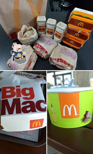 Dê uma olhada a ilustração mostrando comida e bebida no McDonald's