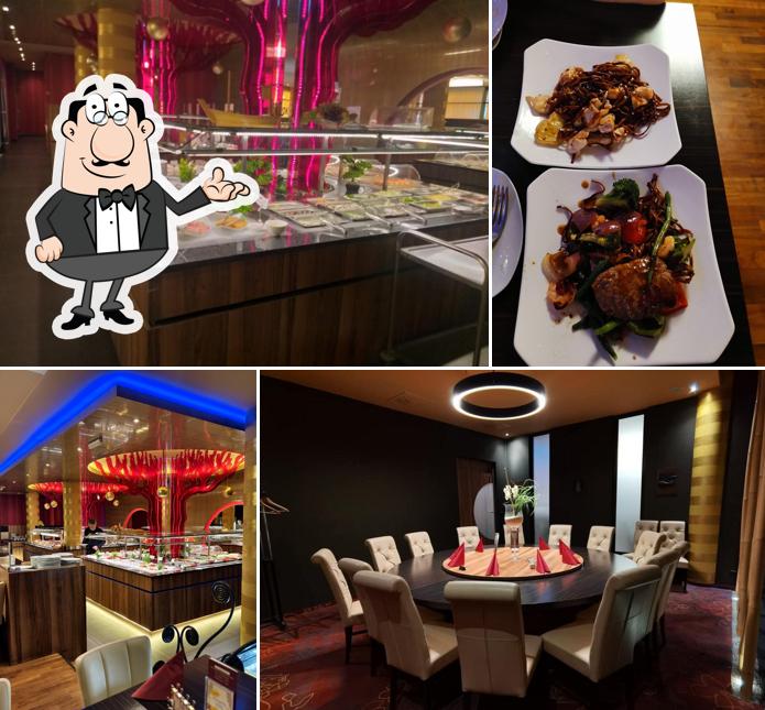 Installez-vous à l'une des tables de Mr.Ji Sushi-Wok-Mongole BBQ