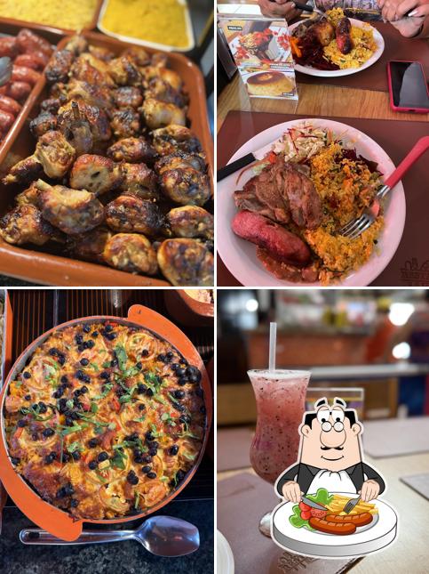 Esta é a ilustração mostrando comida e exterior no Restaurante Leblon Itanhaém