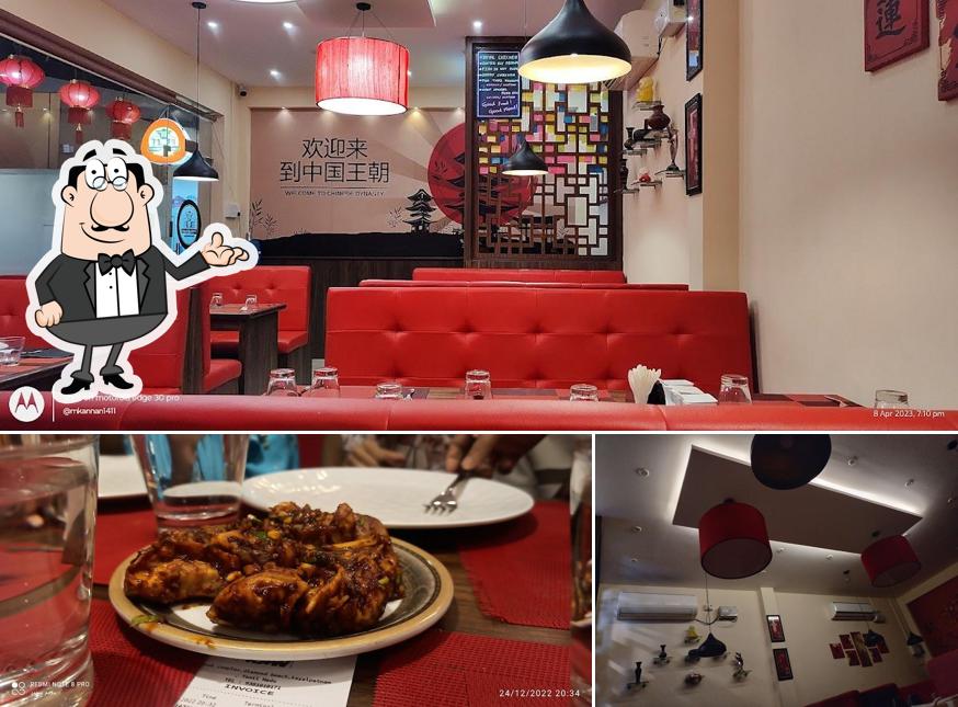 The restaurant's interior and food