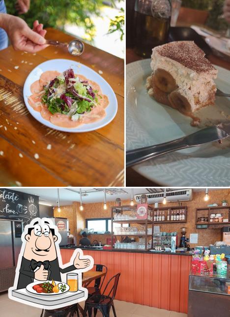 A ilustração da comida e interior no Aldeola - Almoço Café Jantar