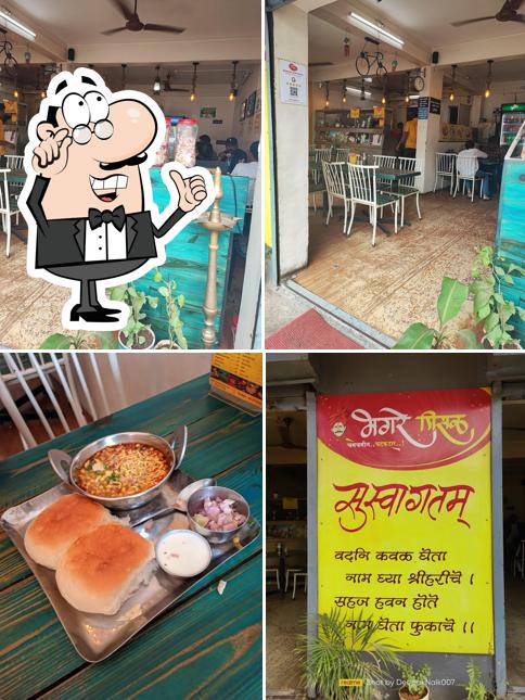 Take a seat at one of the tables at Bhagare Misal