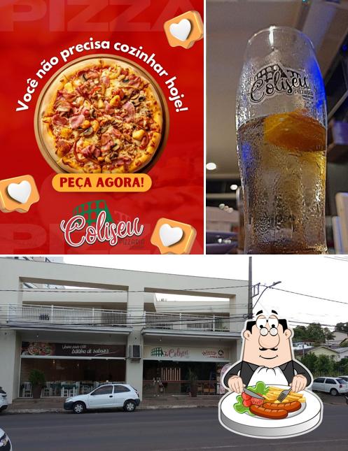 Esta é a foto mostrando comida e exterior no Coliseu Pizzaria/Encantado