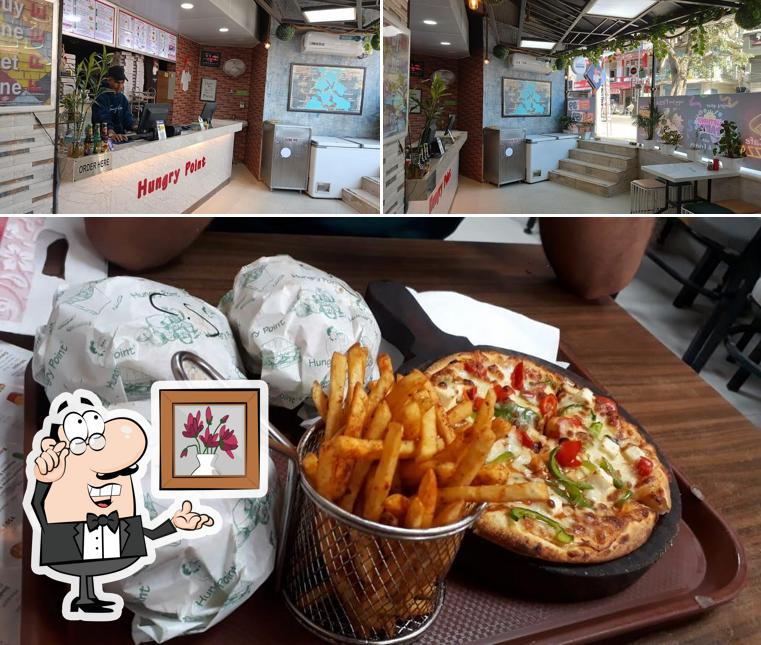 The restaurant's interior and food