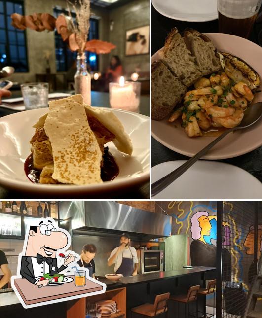 Dê uma olhada a imagem mostrando comida e interior no Lemí Gastrobar