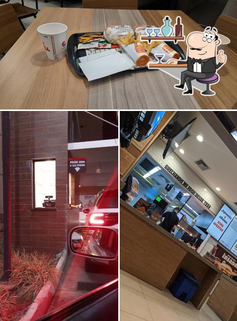 Sente em uma das mesas no Burger King
