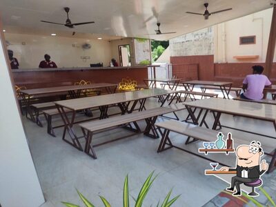 Take a seat at one of the tables at Sri Chakraa Bhavan